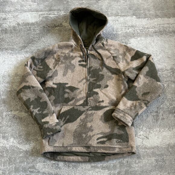 Cabelas Wooltimate WindShear Hooded Pullover Jacket Mens Small Camo Hunting - Picture 1 of 12
